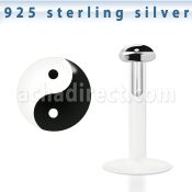 bilg22 labret bio flexible transparente plata esterlina presion 3mm logo ying yang negro blanco al por mayor