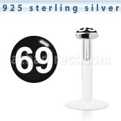 bilg24 labret bio flexible transparente plata esterlina presion 3mm logo blanco 69 fondo negro mayorista