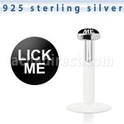 bilg28 labret bio flexible transparente plata esterlina presion 3mm logo las letras lick me blancas fondo negro distribuidor mayorista