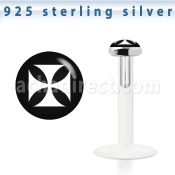 bilg30 labret bio flexible transparente plata esterlina presion 3mm logo cruz hierro blanca fondo negro mayorista