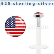 bilg32 labret bio flexible transparente plata esterlina presion 3mm logo bandera americana al por mayor