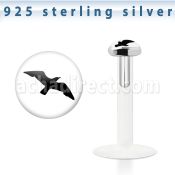 bilg39 labret bio flexible transparente plata esterlina presion 3mm logo golondrina negra fondo blanco al por mayor