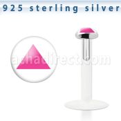 bilg41 labret bio flexible transparente plata esterlina presion 3mm logo tri rosa fondo blanco distribuidor