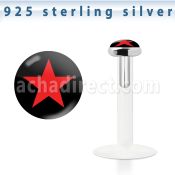 bilg47 labret bio flexible transparente plata esterlina presion 3mm logo estrella roja fondo negro distribuidor