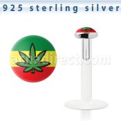 bilg49 labret bio flexible transparente plata esterlina presion 3mm hoja marihuana verde fondo rayas rasta venta