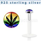 bilg4 labret bio flexible transparente plata esterlina presion 3mm hoja marihuana negra fondo rayas arcoiris distribuidor
