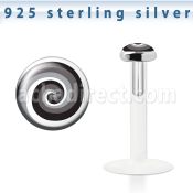 bilg56 labret bio flexible transparente plata esterlina presion 3mm logo remolino negro blanco gris mayorista