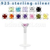 bilq3 labret bio flexible transparente plata 925 zirconita cuadrada 3mm venta