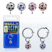 blcpt117a piercing falso clip ombligo bola multi cristal 5mm puntos pack blister al por mayor