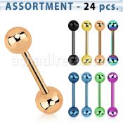 blk104 surtido piercings 24 barbells lengua acero quirurgico anodizado bolas 6mm mayorista