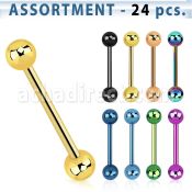 blk104b surtido piercings 24 barbells lengua acero quirurgico anodizado bolas 5mm al por mayor