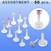 blk117 surtido piercings 50 labrets bio flexibles transparentes plata esterlina zirconita 3mm formas variadas distribuidor mayorista