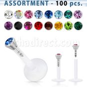blk156 surtido piercings 100 labrets bio flexibles transparentes cristal 2 5mm presion distribuidor mayorista