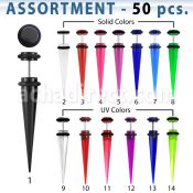 blk288 surtido piercings 50 expansores acrilicos falsos barra acero quirurgico anillos goma mayorista