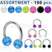 blk28 surtido piercings 100 barbells circulares acero quirurgico bolas acrilico uv distribuidor
