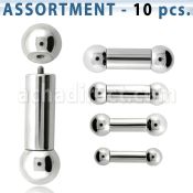 blk388 surtido piercings 10 barbell lengua con mas acero 316l brillo espejo bolas rosca interna al por mayor