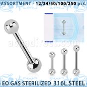 blk481 surtido piercing surtido 250 50 piercings esterilizados barbells ceja helix acero quirurgico 316l bolas 3mm distribuidor mayorista