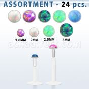 blk579 surtido piercings 24 labrets bio flexibles transparentes plateada presion opalo 1 5mm 3mm al por mayor