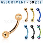 blk78 surtido piercings 50 bananas ceja acero quirurgico pvd bolas 3mm al por mayor