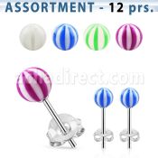 blk96 surtido piercings 12 pares variados piercing oreja plata esterlina bolas pelota playa uv distribuidor