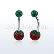 bn2fr8s piercing ombligo acero quirurgico bolas multi cristal pegado ferido diseno fresa cubierta resina bola superior color esmeralda