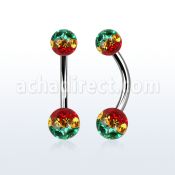 bn2frsr piercing ombligo acero quirurgico bolas 5mm 6mm multi cristal ferido rayas color rasta al por mayor