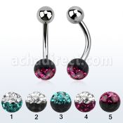 bnfr6e piercing ombligo acero quirurgico bola acero 5mm bola 6mm multi cristal ferido colores mayorista