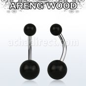 bngar piercing ombligo organico barra 316l bolas madera areng 5 8mm al por mayor