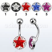 bnmtj20 piercing ombligo acero quirurgico disco plano 10mm cristal ferido estrella bola acero liso 5mm mayorista