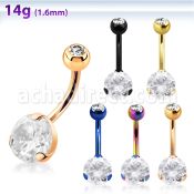 bnrdz8jbt pvd plated steel casting belly banana 14g cz jewel