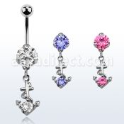 bnrz371 piercing ombligo acero quirurgico zirconia 8mm colgante ancla zirconita redonda 38 10mm mayorista