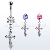 bnrz379 piercing ombligo acero quirurgico zirconia 8mm colgante cruz estilo vintage zirconia redonda centro 38 10mm al por mayor