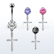 bnrz757 piercing ombligo acero quirurgico zirconia 8mm colgante liso cruz acero 38 10mm distribuidor mayorista