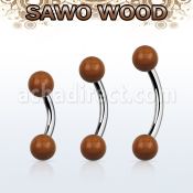 bnsw5 piercing ombligo organico barra acero 316l bolas madera sawo 5mm venta