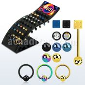 brbbtm display 40 barbells lengua acero 316l anodizado variados bolas lisas bola joya dados dados anillos conectados 16mm distribuidor mayorista