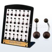 brbngsn display 24 piercings ombligo organicos barra acero 316l bolas madera sono 5 8mm 10mm venta