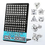 brczsh display 60 pares piercings oreja plata esterlina zirconia claras 6mm formas variadas mayorista