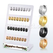 brer32 display 16 pares huggie acero inoxidable superficie efecto esmerilado negro oro oro rosa acero distribuidor mayorista