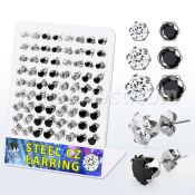 brescz6 display 36 pares piercings oreja acero inoxidable zirconia redondas claras negras 4mm 6mm venta