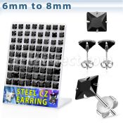 bresqz2 display 36 pares piercings oreja acero inoxidable zirconia cuadradas negras 6mm 8mm al por mayor