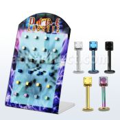 brlbdi display expositor 24 labrets acero 316l anodizado acero 316l 3 dados 8mm al por mayor