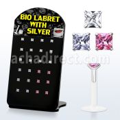 brlbi13 display 24 labrets bio flexibles transparentes zirconita cuadrada 2mm 8mm distribuidor mayorista