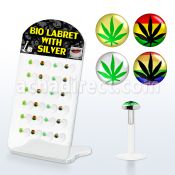 brlbi22 display 24 labrets bio flexibles transparentes plata esterlina presion 3mm logos marihuana variados 8mm distribuidor