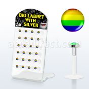 brlbi25 display 24 labrets bio flexibles transparentes plata esterlina presion 3mm logos bandera orgullo gay variados 8mm venta