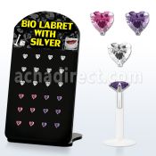 brlbi7 display 24 labrets bio flexibles transparentes zirconita corazon 3mm 8mm distribuidor mayorista