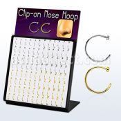 brmcln1 display 96 piercings nariz falsos clip acero 316l brillo espejo anodizado dorado diametro 8mm 10mm al por mayor