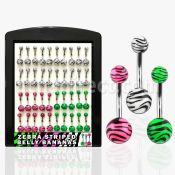brmix18 display 40 piercings ombligo acero 316l bolas acrilicas rayas cebra 5 8mm 10mm distribuidor