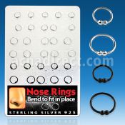 brnhp11 display 30 aros nariz plata 925 0 6mm doble bola 2mm cierre mitad ellas negro 8mm 10mm al por mayor