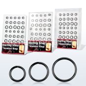 brnhp20 display 60 aros nariz continuos plata 925 color negro 8mm 12mm distribuidor