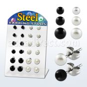 brper3 display 12 pares piercings oreja acero inoxidable bolas perla negro blanco 4mm 6mm mayorista